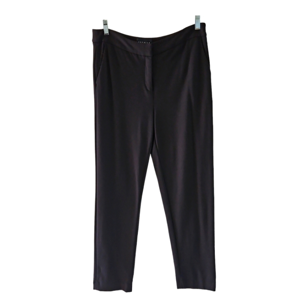 Black Flat Front Pants Mid Rise Size 10 Dressy Tapered Leg Pockets Premise